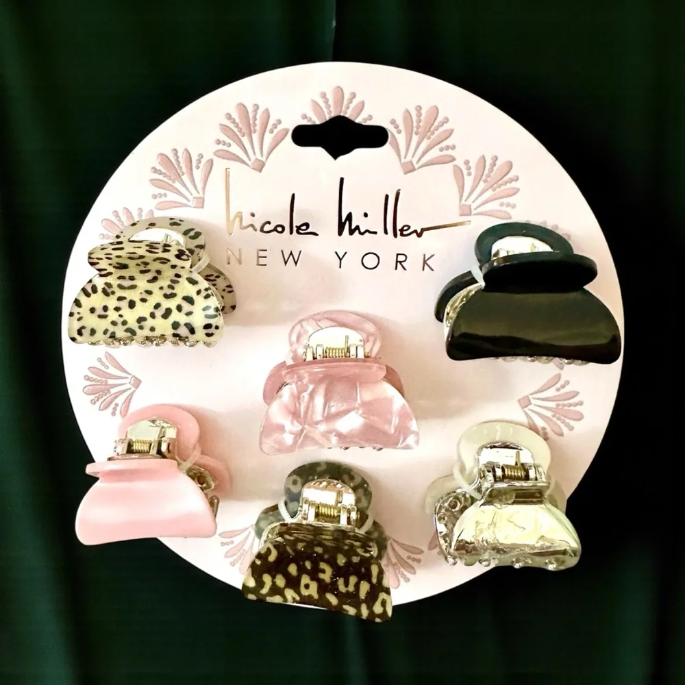 Cute Nicole Miller Hair Claw Clips Set 6 in Animal Prints, Pinks, Black & Siver